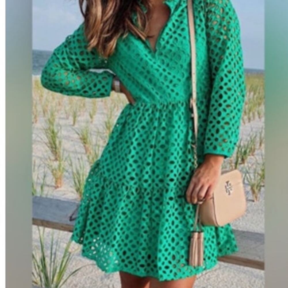J. Crew Rebecca Dress Coquette Boho Bridal Coastal Green Eyelet Lace Tiered‎ 3XL
